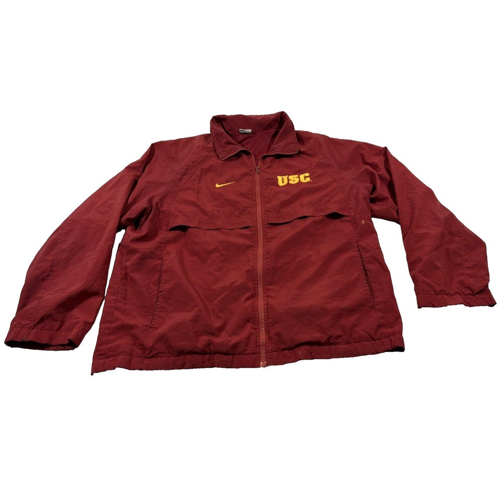 Nike USC Trojans College Men Red Zip Pullover Jacket Windbreaker Y2K Sz M Stains